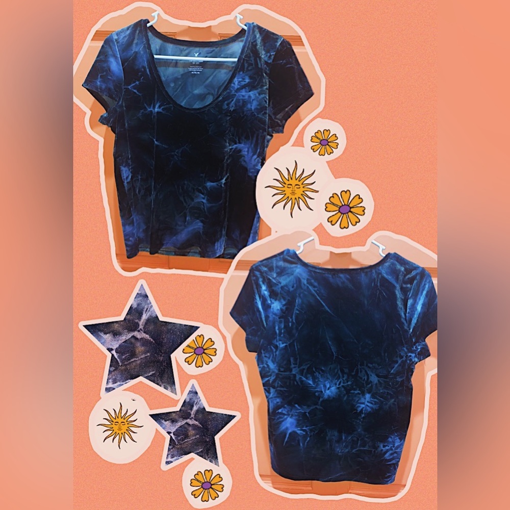 Black velvet American Eagle scoop neck short sleeve crop top